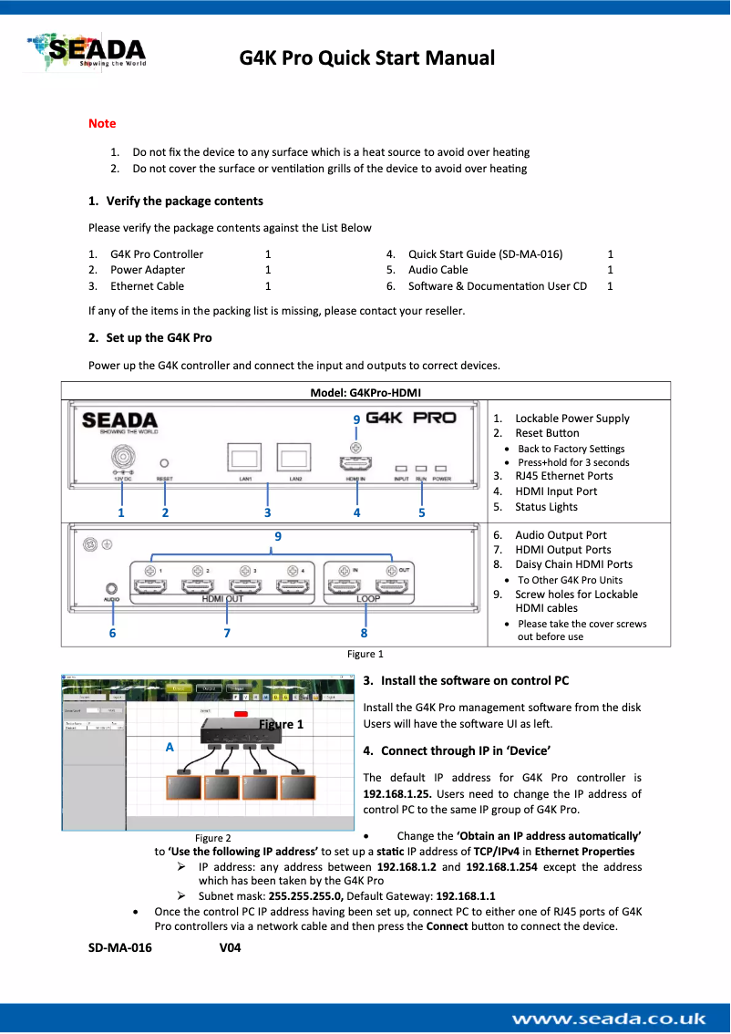 Page 1 de la notice Manuel utilisateur SEADA G4K Pro