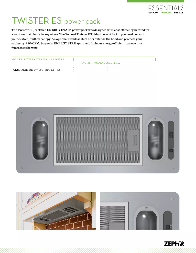 Page n°1 - Fiche technique Zephyr AK8000ASES