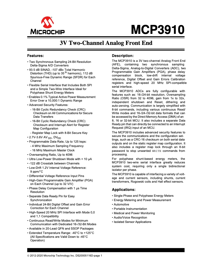 Imagen de la primera página del manual del dispositivo MCP3910