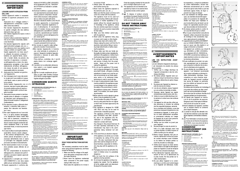 Page 1 de la notice Manuel utilisateur Ariete Pop Corn Maker Party Time 2958