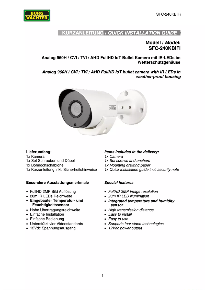 Page 1 de la notice Manuel utilisateur Burg Wächter SFC-240KBIFI