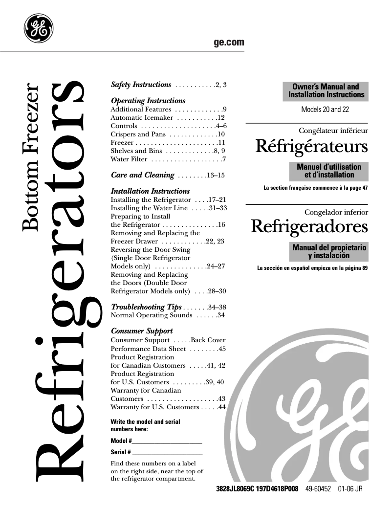 Page n°1 - Manuel d'utilisation et d'entretien GE GDS20KBSCC