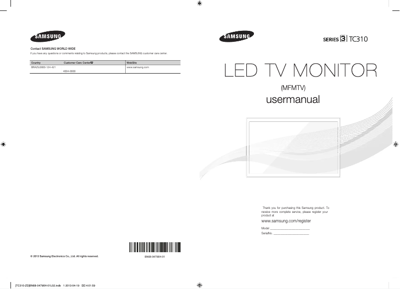 Page 1 de la notice Manuel utilisateur Samsung T22C310LB