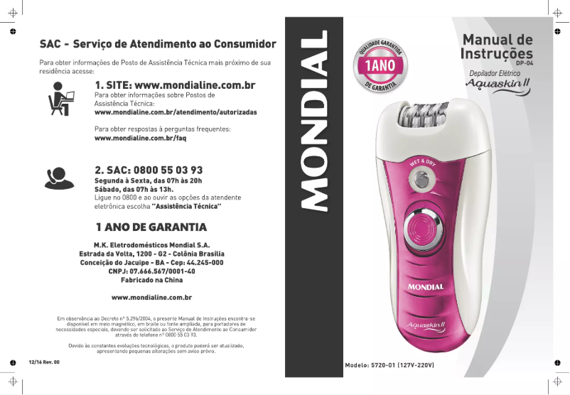 Imagen de la primera página del manual del dispositivo Aquaskin II DP-04