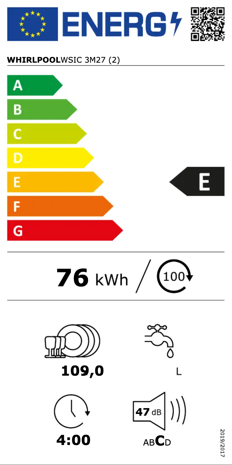 Page n°1 - Label énergétique Whirlpool WSIC 3M27