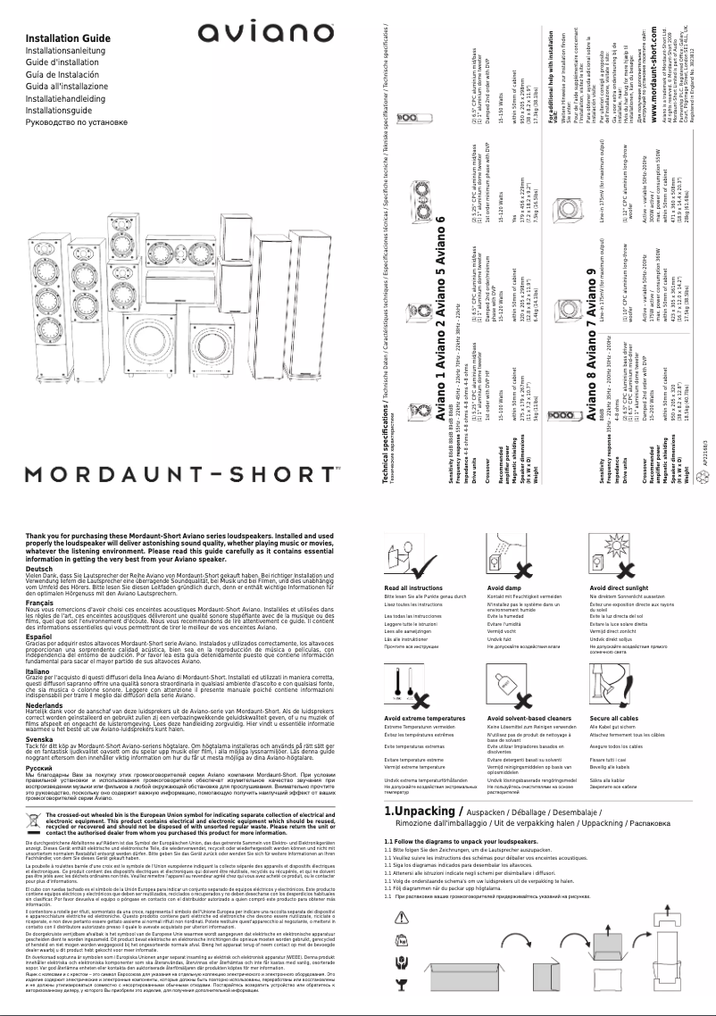 Image de la première page du manuel de l'appareil Aviano