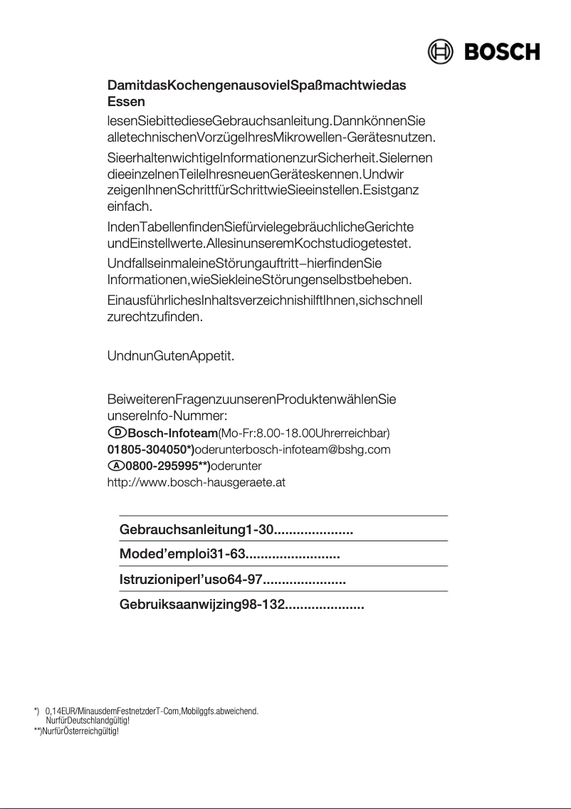 Page 1 de la notice Manuel utilisateur Bosch HMT84M621