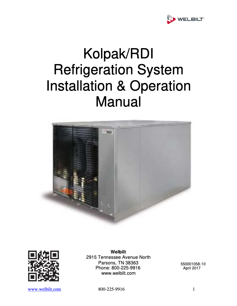 Page n°1 - Manuel utilisateur Kolpak Polar Pak PX7-0810-CT