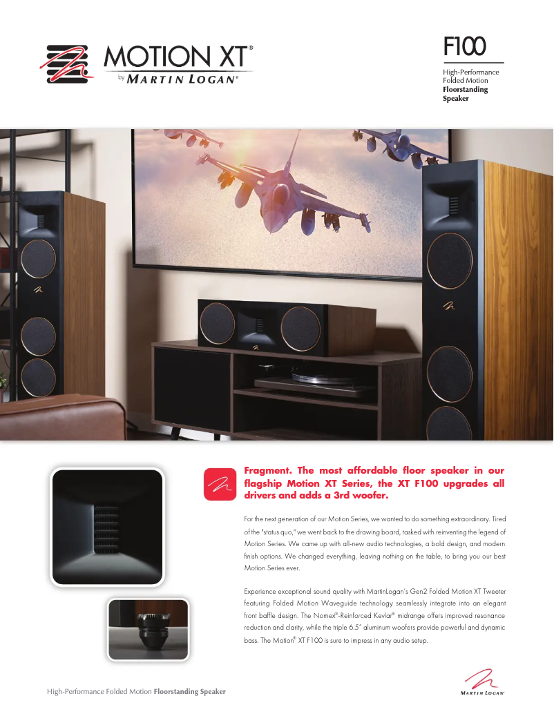 Page 1 of the manual Technical Sheet Martin Logan Motion XT F100