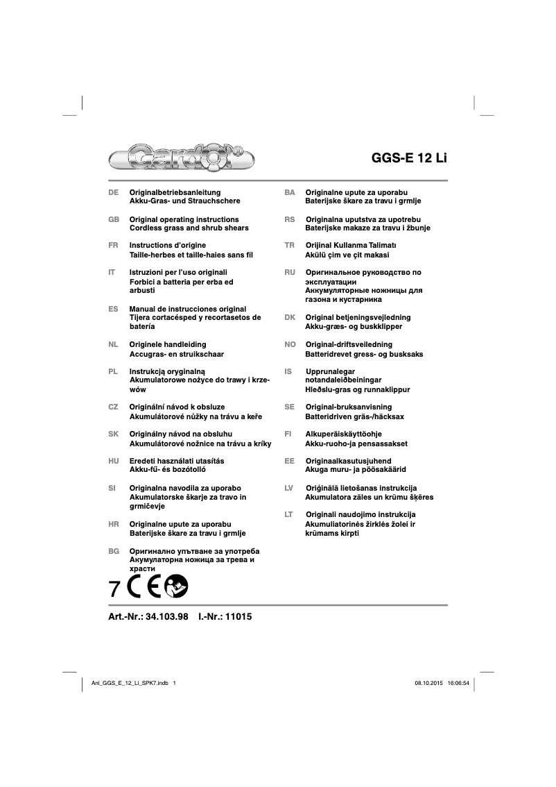 Page n°1 - Manuel utilisateur Gardol GGS-E 12 Li