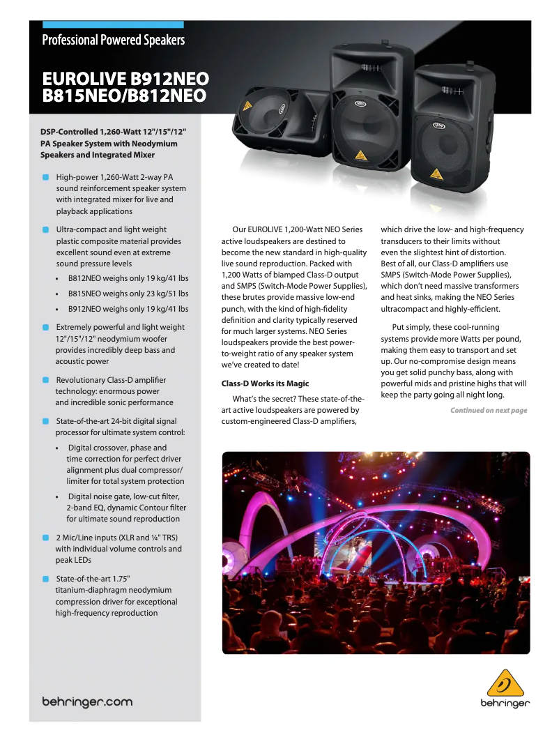 Page 1 de la notice Brochure Behringer Eurolive B815NEO
