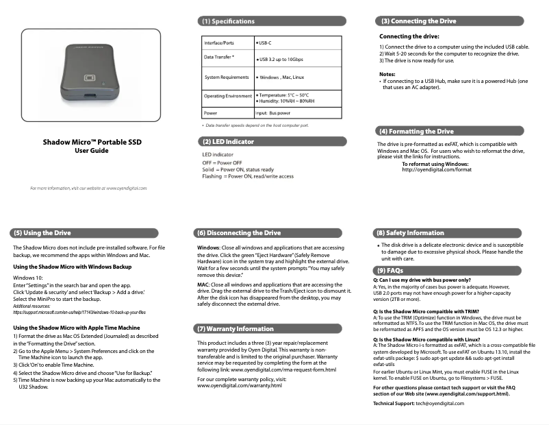 Page n°1 - Manuel utilisateur Oyen Digital Shadow Micro