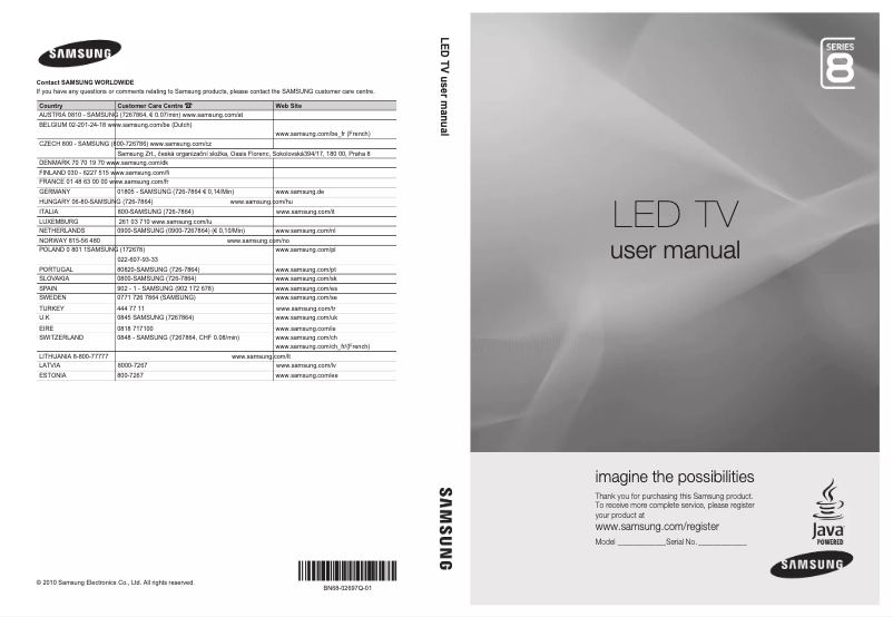 Page 1 de la notice Manuel utilisateur Samsung UE55C8790XZ