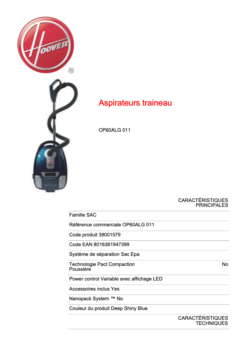 Image de la première page du manuel de l'appareil OP60ALG 011