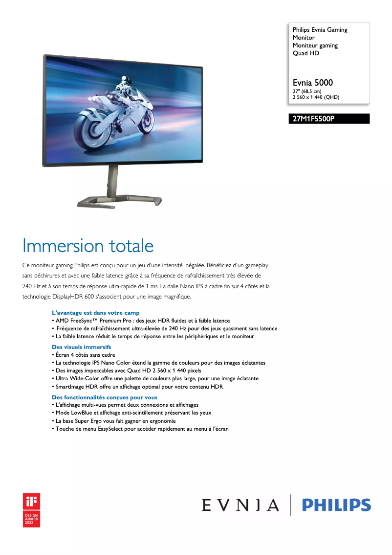 Page 1 de la notice Fiche technique Philips 27M1F5500P