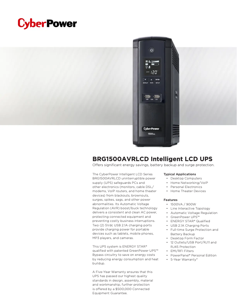 Page n°1 - Brochure CyberPower Intelligent LCD BRG1500AVRLCD