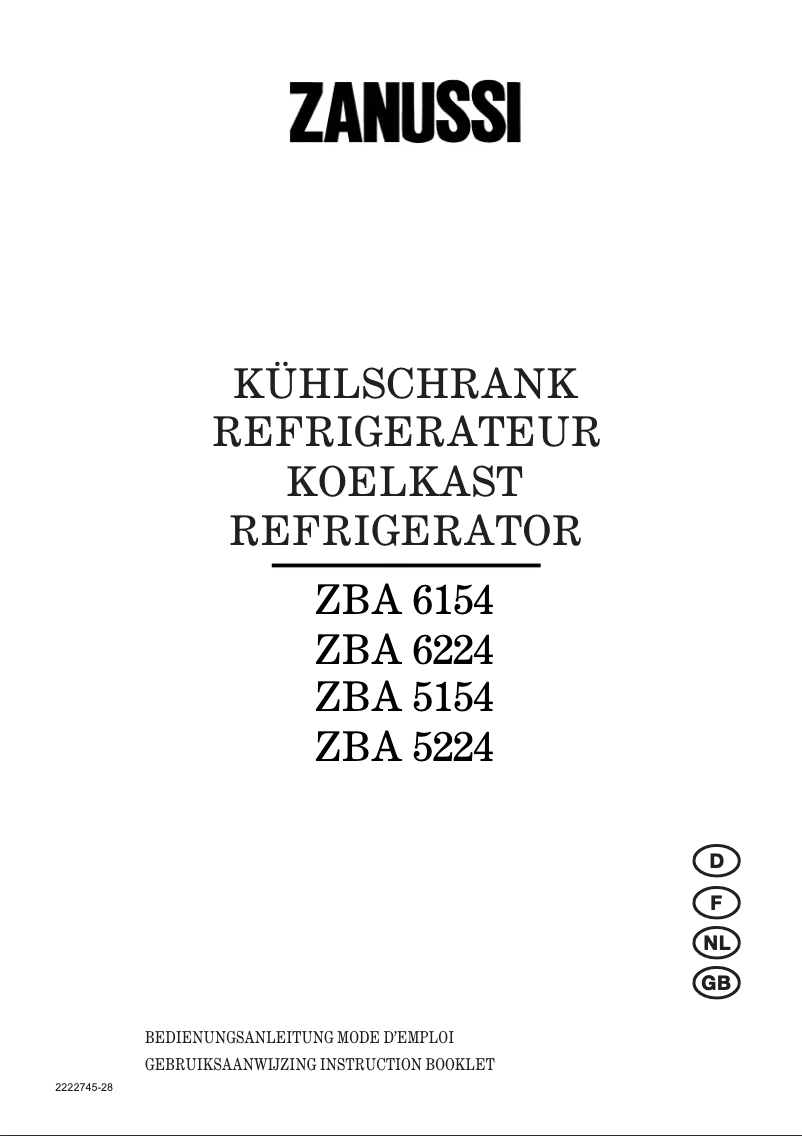 Page 1 de la notice Manuel utilisateur Zanussi ZBA 5224