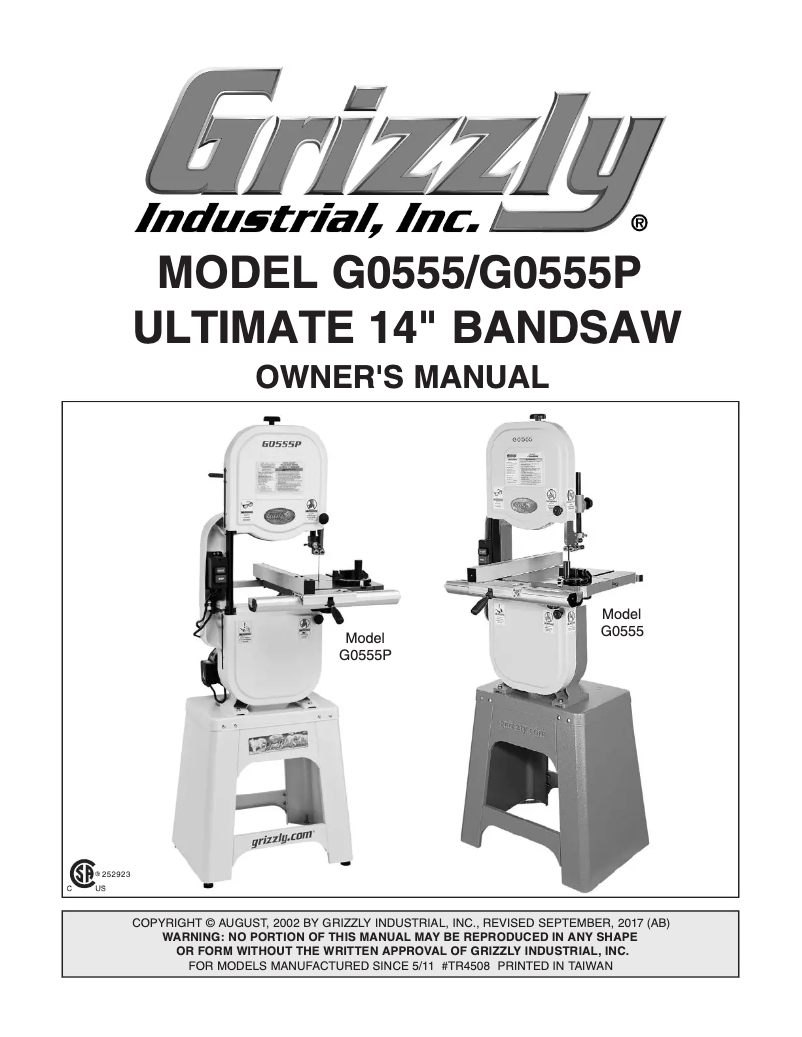 Page n°1 - Manuel utilisateur Grizzly G0555P