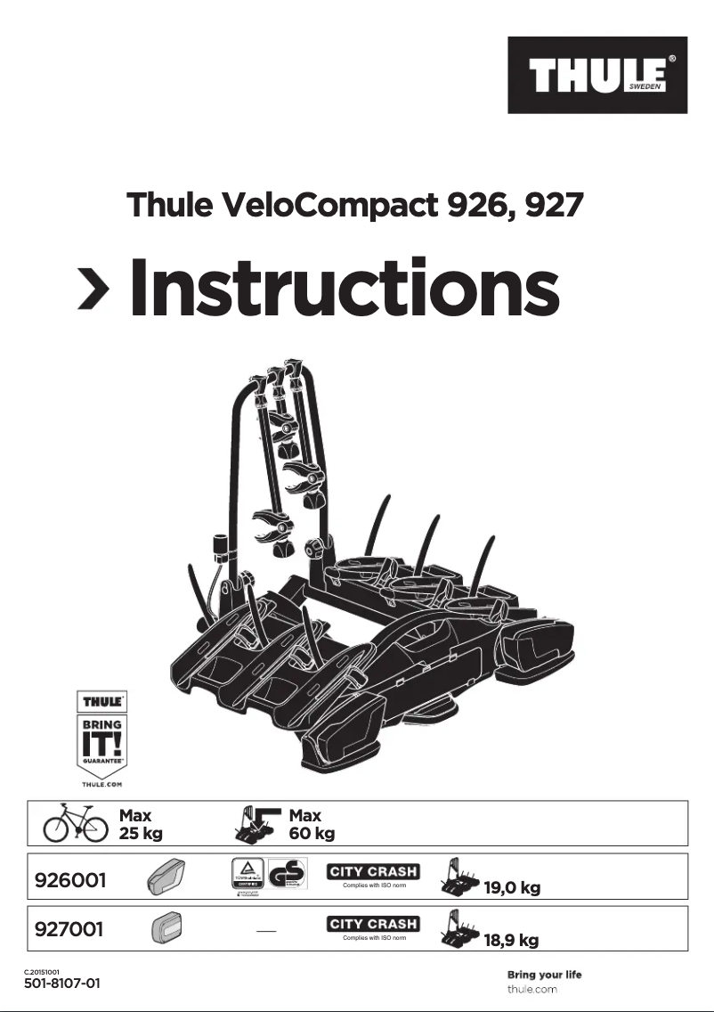 Page n°1 - Manuel utilisateur Thule VeloCompact 927