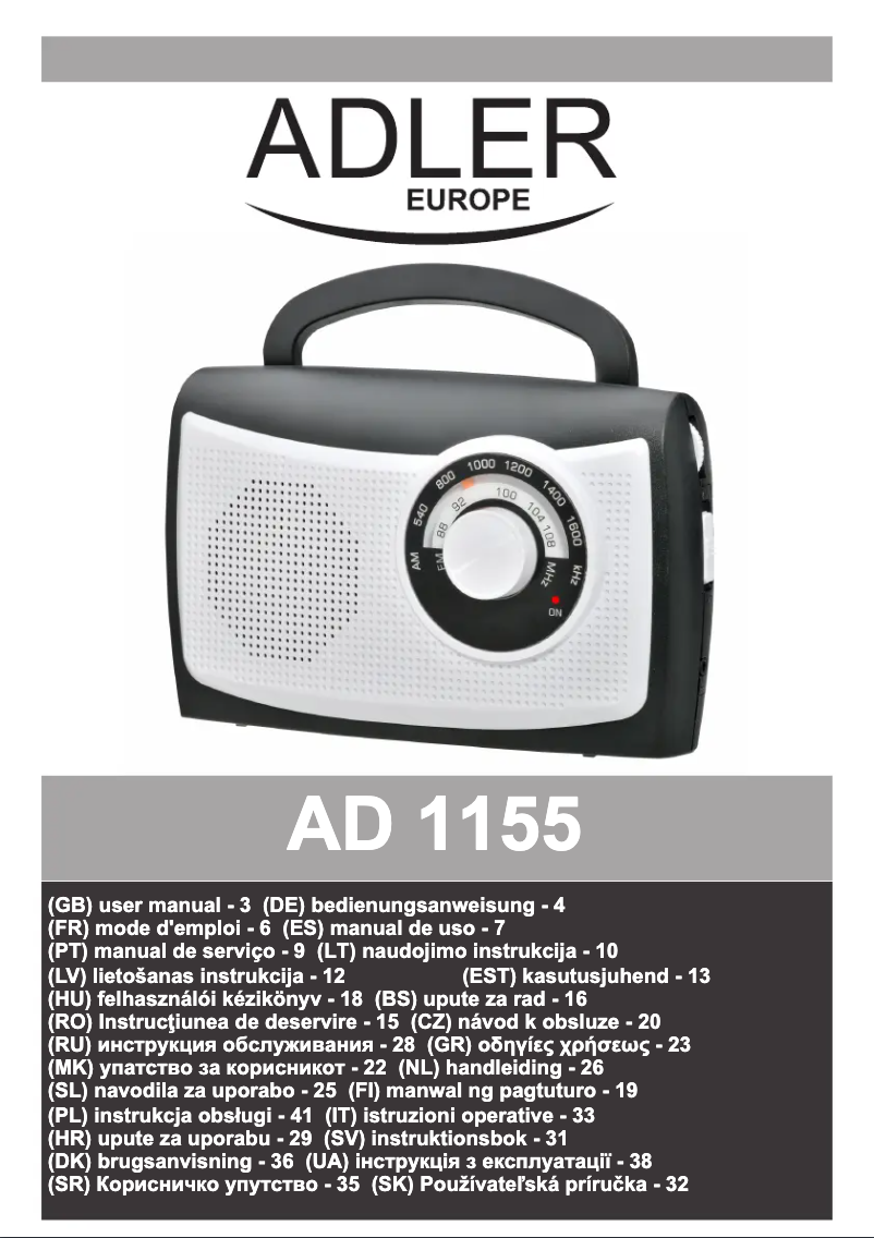 Page 1 de la notice Manuel utilisateur Adler AD 1155
