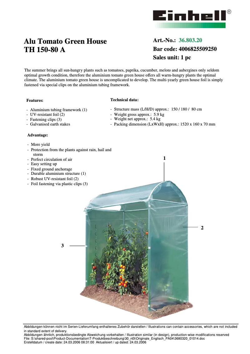Page n°1 - Manuel utilisateur Einhell TH 150-80 A