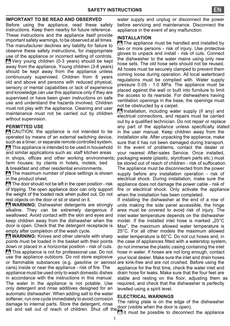 Page n°1 - Instructions de sécurité Whirlpool WSFE 2B19 X UK