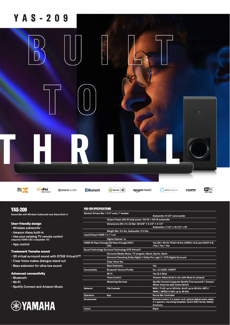 Page 1 de la notice Fiche technique Yamaha YAS-209