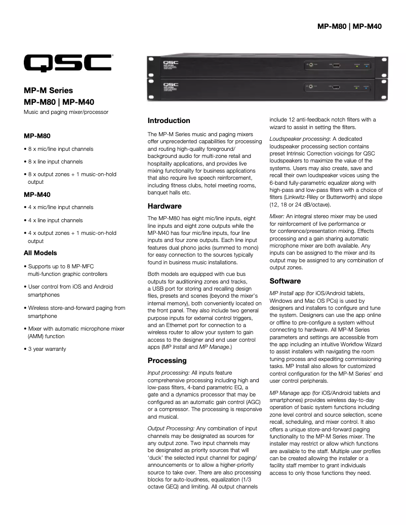 Página 1 del manual Ficha técnica QSC MP-M40