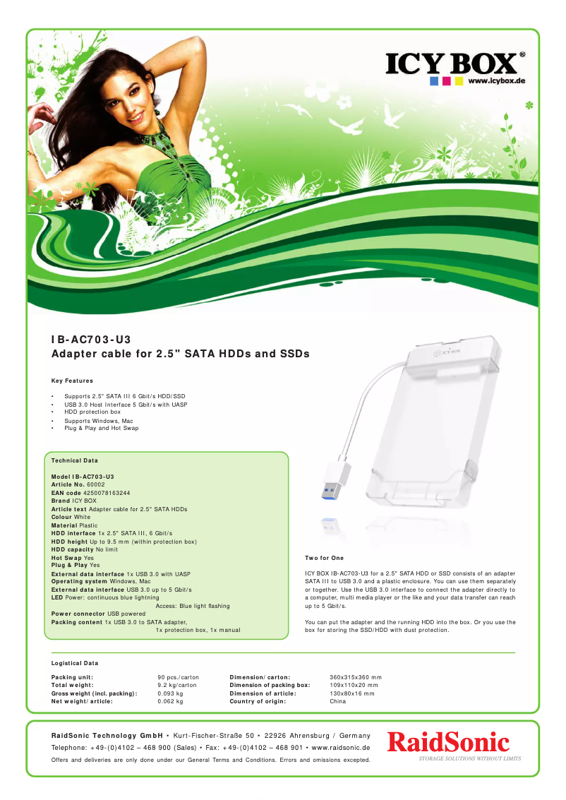 Página 1 del manual Ficha técnica Icy Box IB-AC703-U3