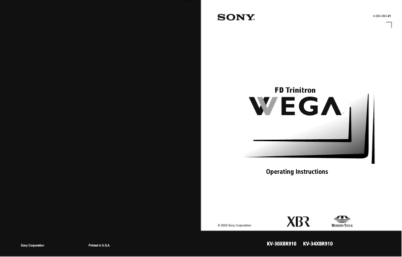 Page 1 de la notice Manuel utilisateur Sony KV-30XBR910