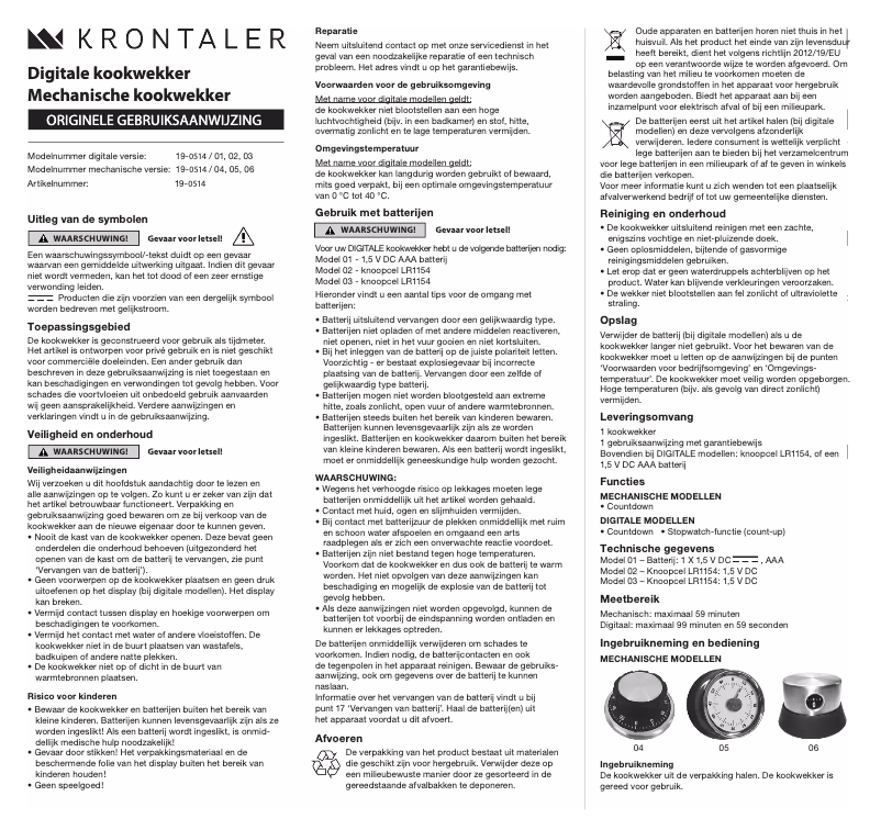Page 1 de la notice Manuel utilisateur Krontaler 19-0514