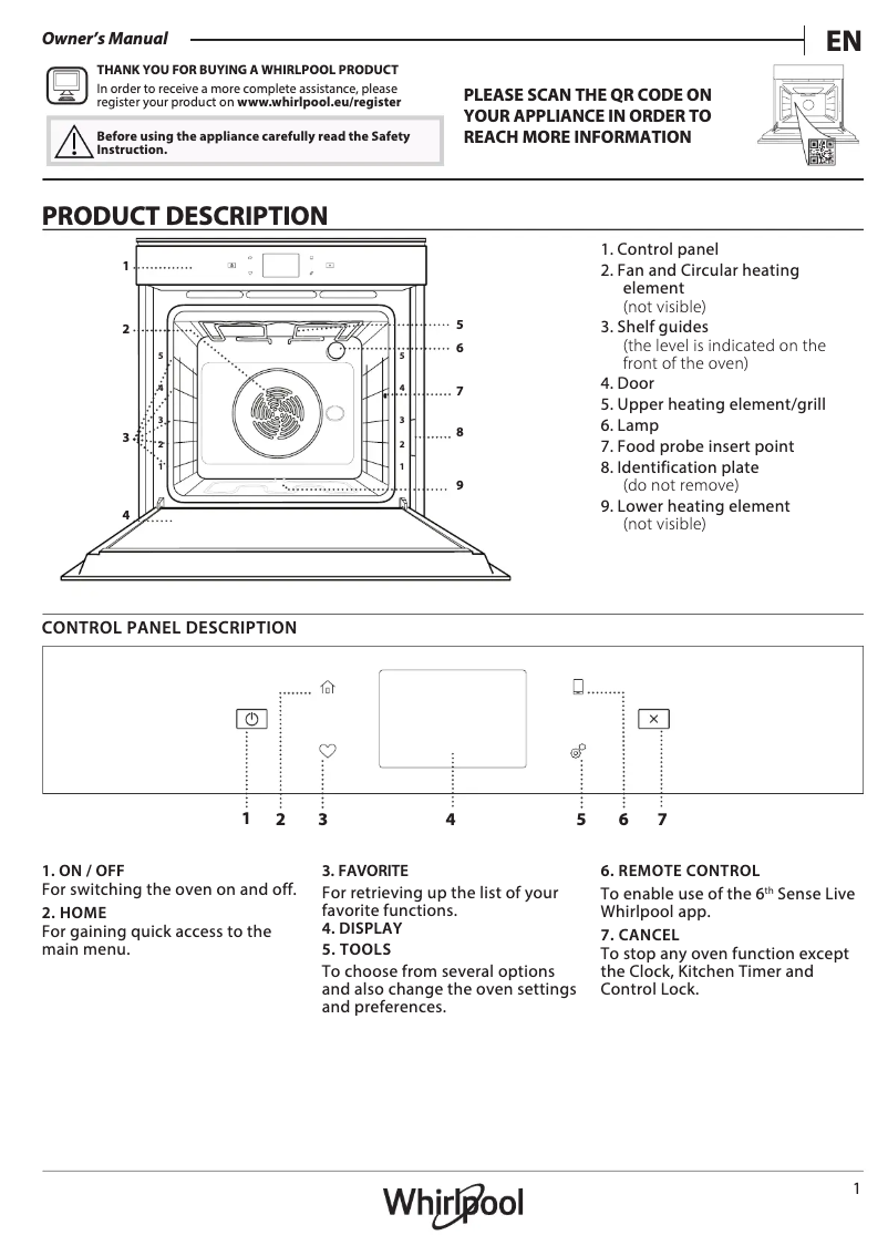 Page 1 de la notice Manuel utilisateur Whirlpool W9 OM2 4MS2 H