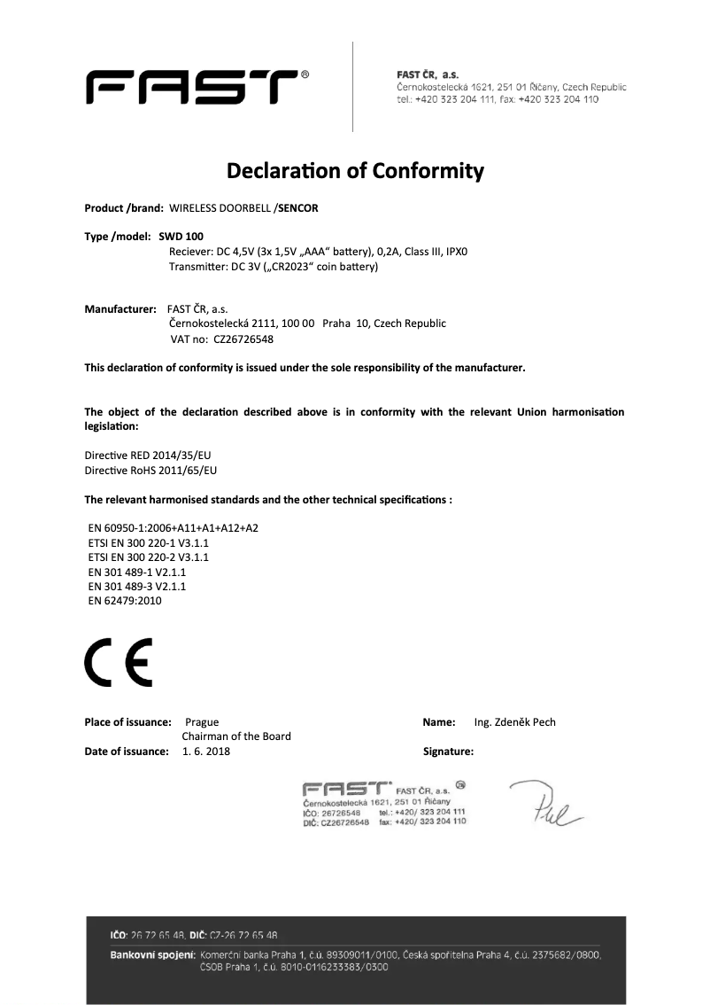 Page 1 de la notice Manuel utilisateur Sencor SWD 100