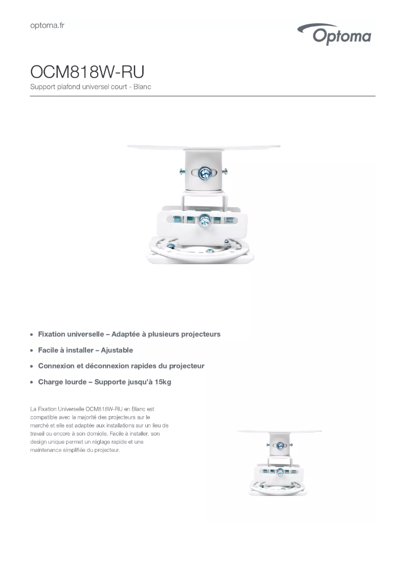 Page 1 de la notice Fiche technique Optoma OCM818W-RU