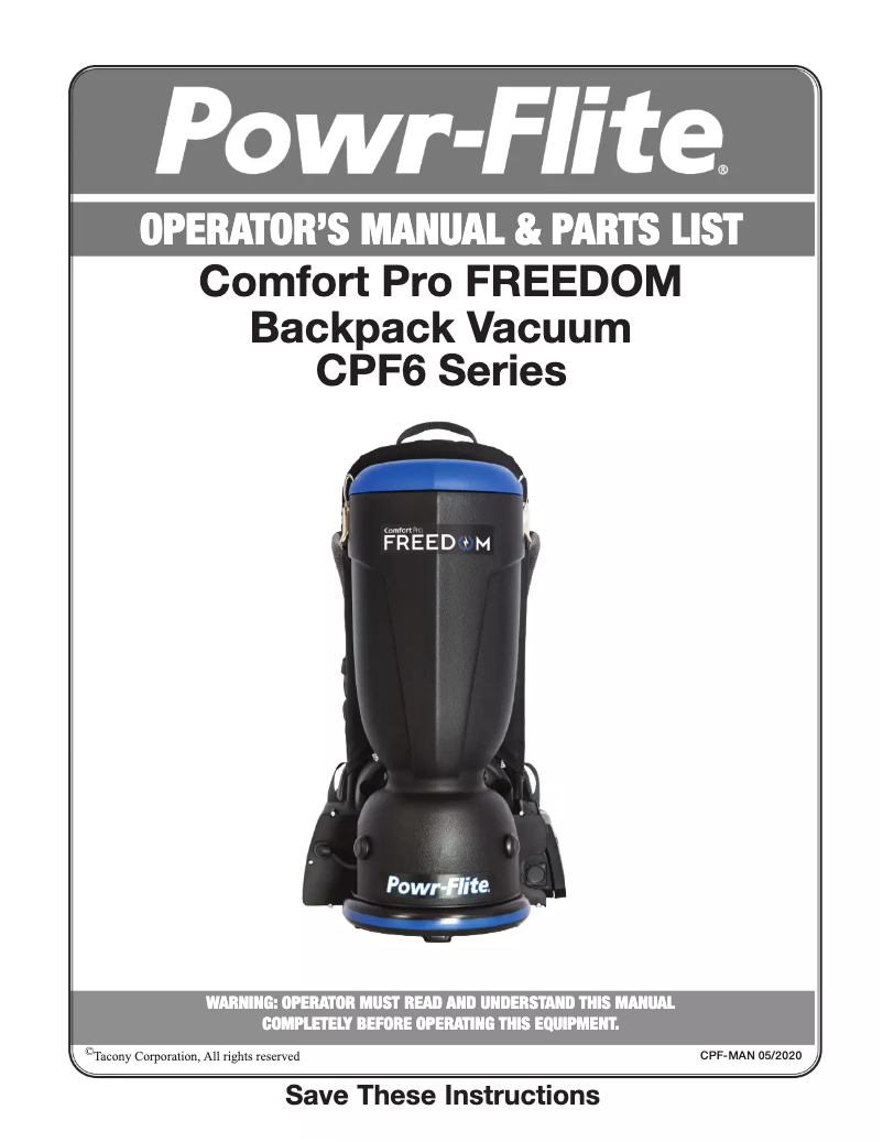 Page n°1 - Manuel utilisateur Powr-Flite Comfort Pro Freedom CPF6P-1