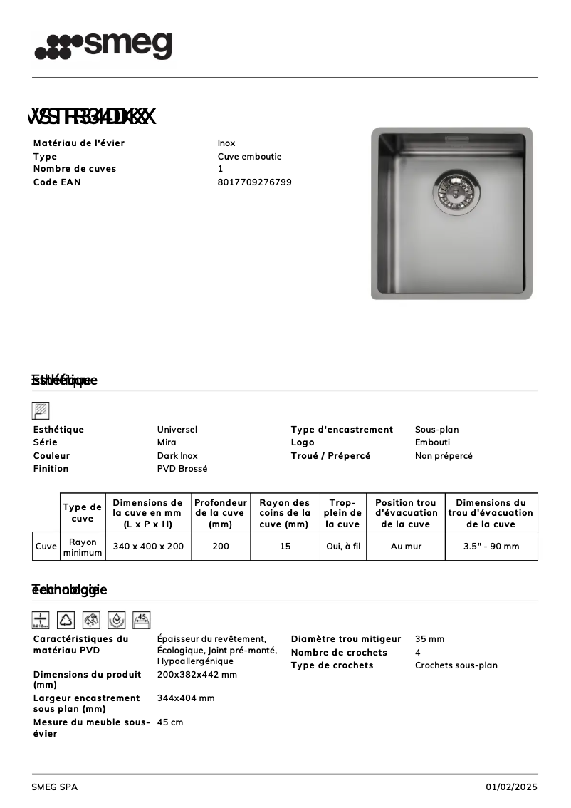 Page 1 de la notice Manuel utilisateur Smeg VSTR34DKX