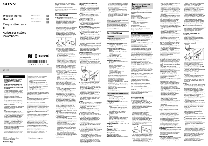 Page n°1 - Manuel utilisateur Sony WI-C400
