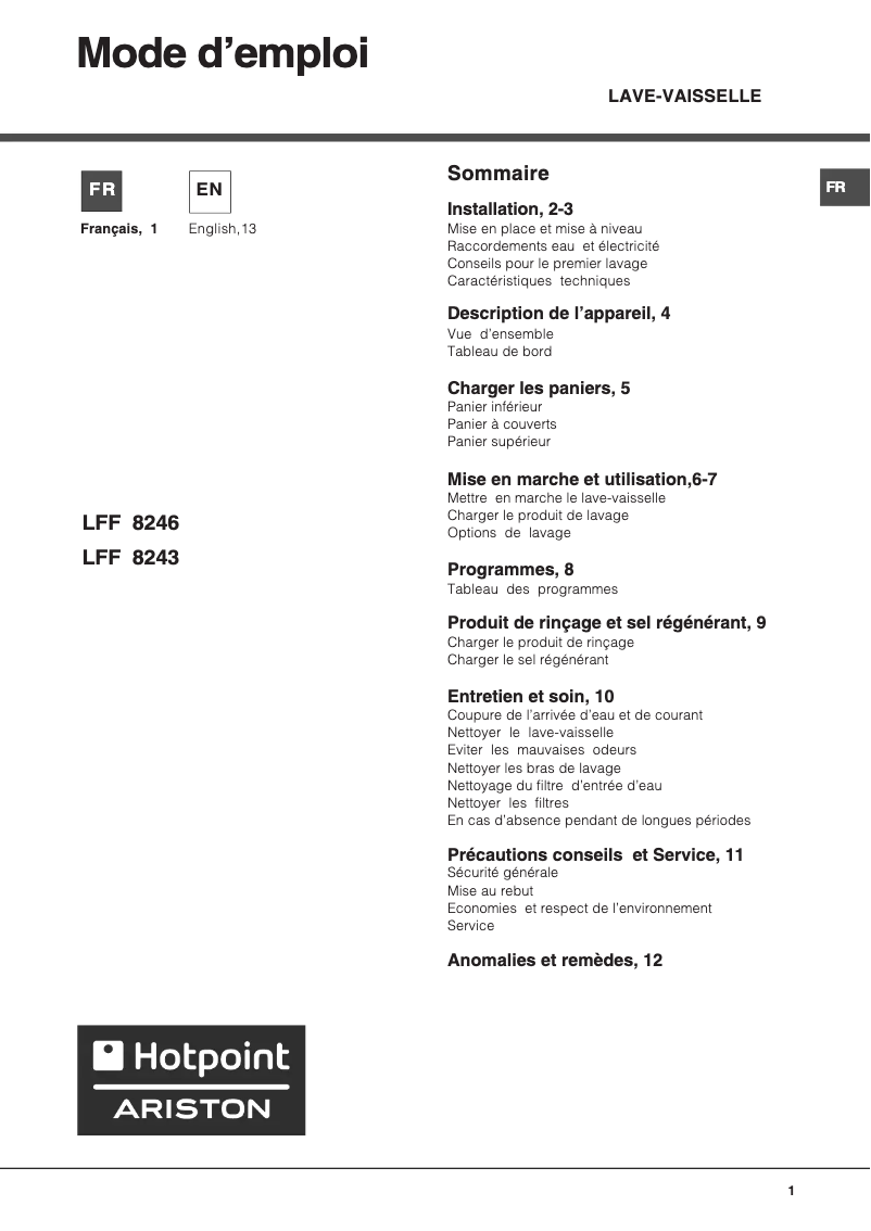 Image de la première page du manuel de l'appareil LFF 8243