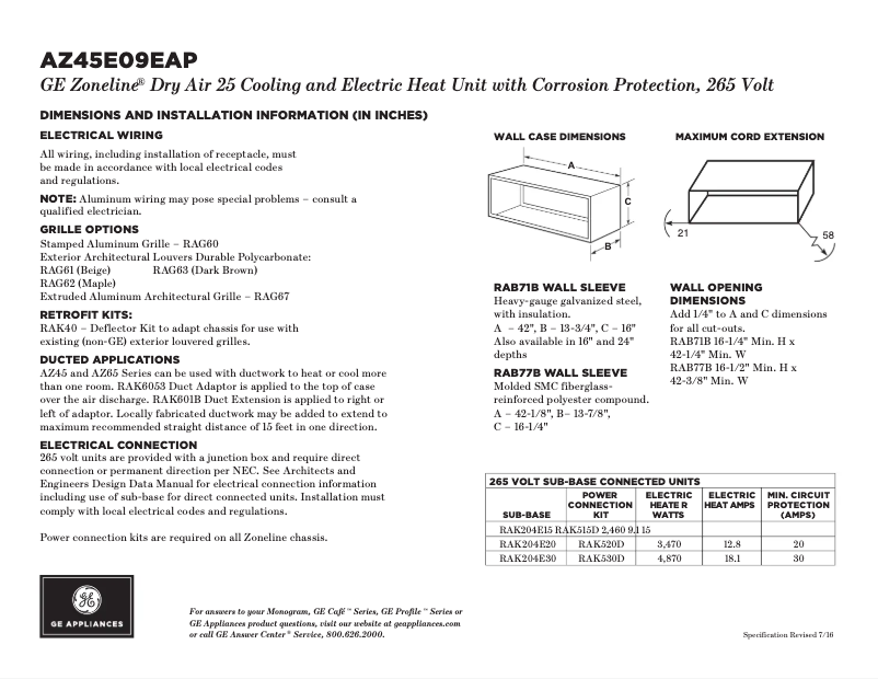 Page 1 de la notice Fiche technique GE AZ45E09EAP