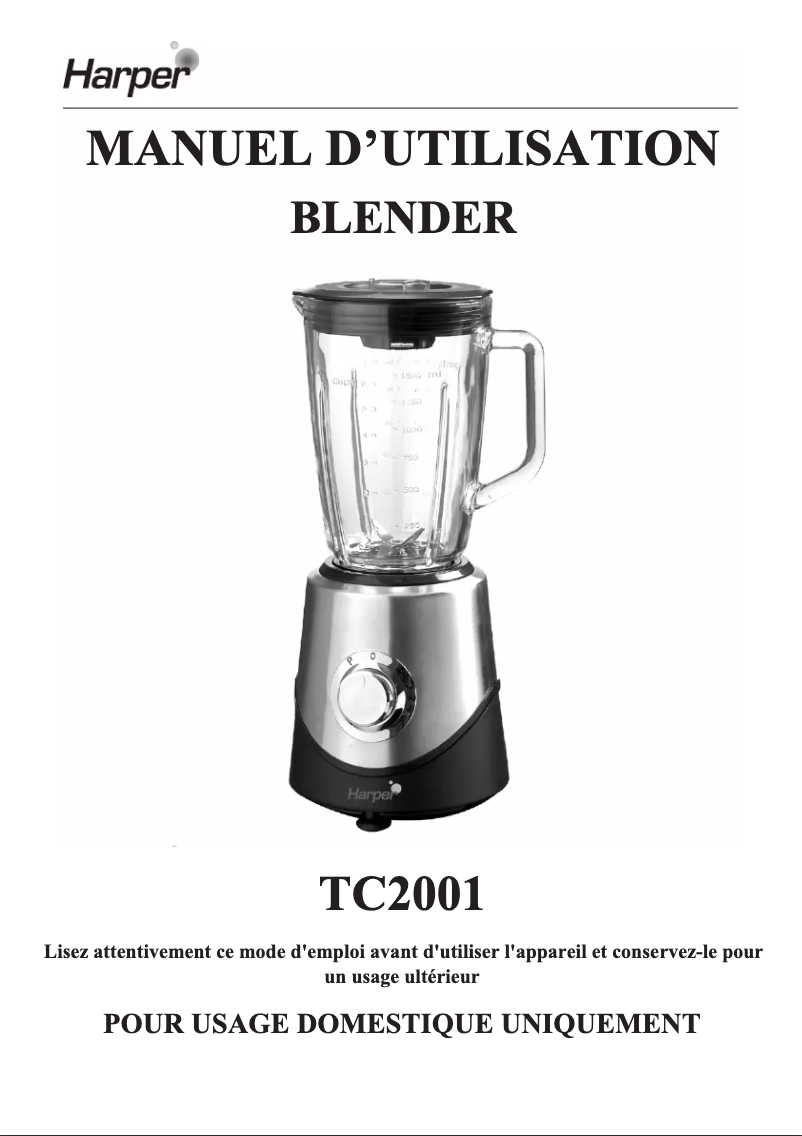 Page 1 de la notice Manuel utilisateur Harper TC2001