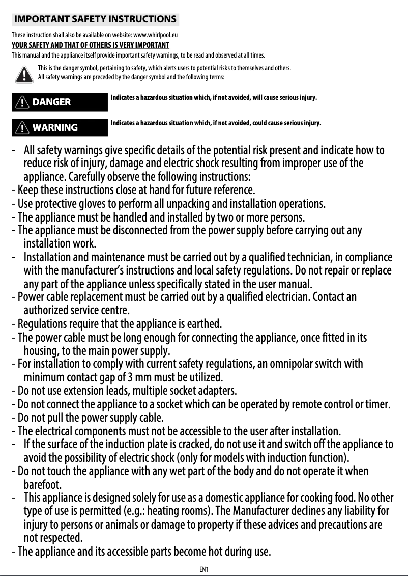 Page 1 de la notice Manuel utilisateur Whirlpool AKP266IX