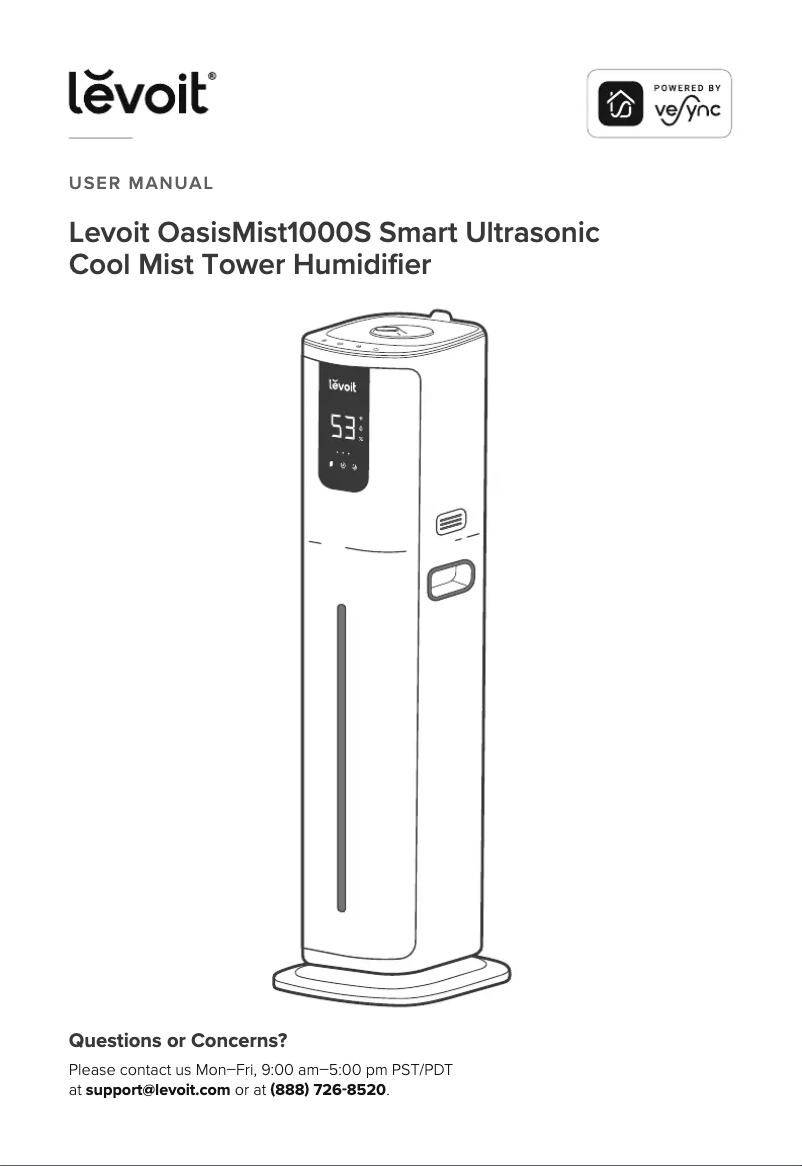 Page 1 de la notice Manuel utilisateur Levoit OasisMist 1000S