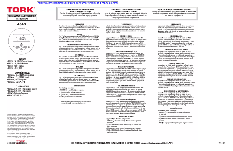 Page 1 de la notice Manuel utilisateur Tork 454D