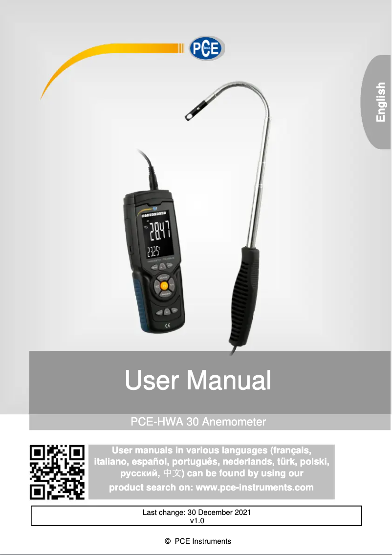 Page 1 de la notice Manuel utilisateur PCE Instruments PCE-HWA 30
