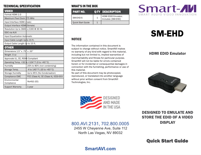 Page 1 de la notice Manuel utilisateur Smart-AVI SM-EHD