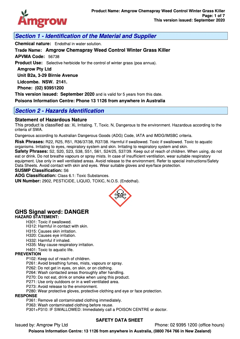 Page 1 de la notice Manuel utilisateur Amgrow Winter Grass Killer