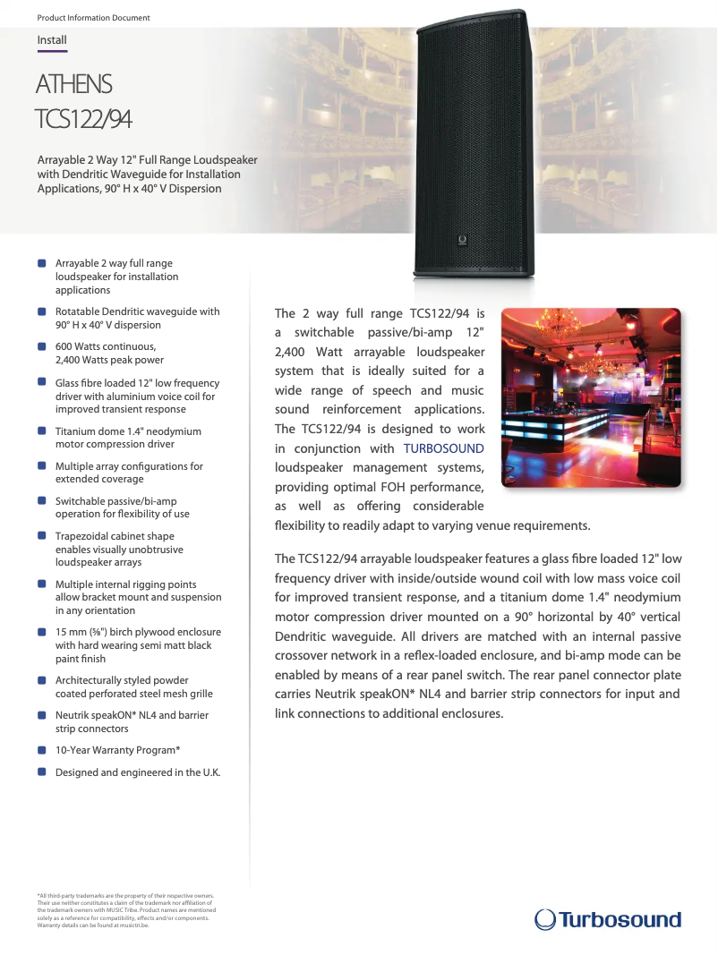 Page n°1 - Fiche technique Turbosound TCS122/94