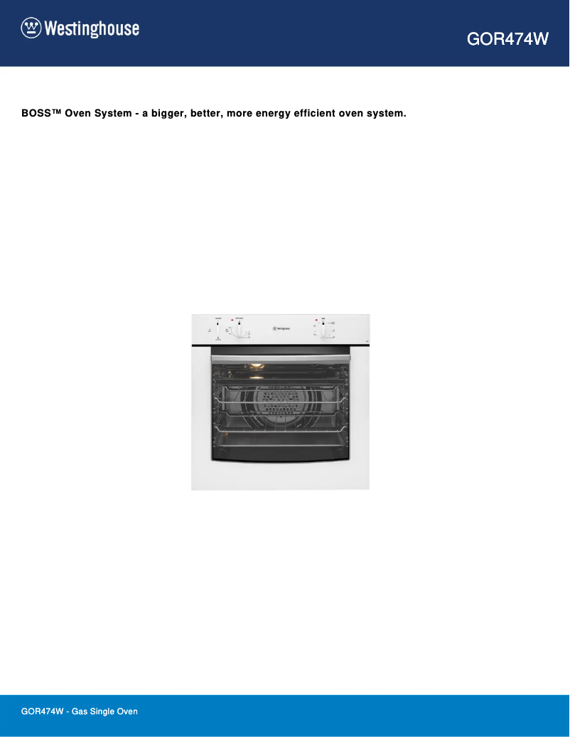 Page 1 de la notice Fiche technique Westinghouse GOR474W