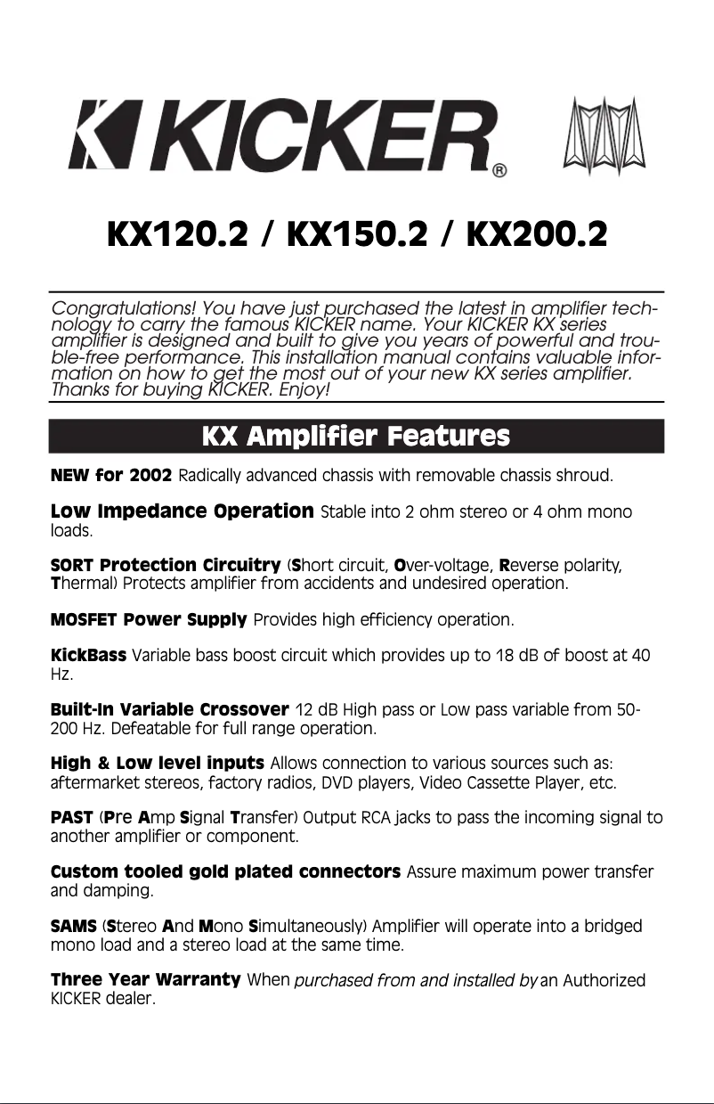 Page 1 de la notice Manuel utilisateur Kicker KX120.2