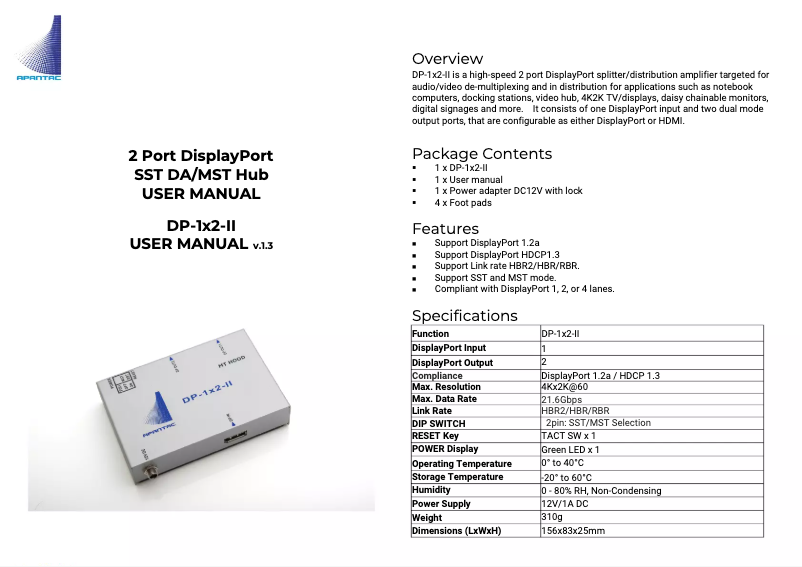 Page n°1 - Manuel utilisateur Apantac DP-1x2-II